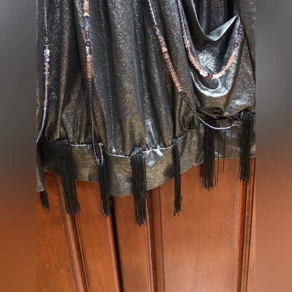 Great Gatsby Flapper Style Fringe Sequin Silver Pewter Grey Dress Sz M - Picture 5 of 7